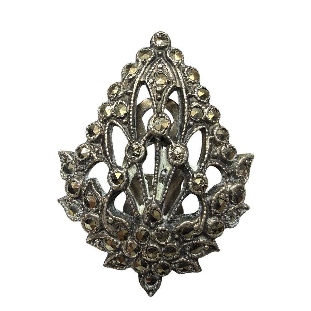 Vintage Sterling Silver Marcasite Dress Scarf Fur Clip Art Deco Style "PAT APLD